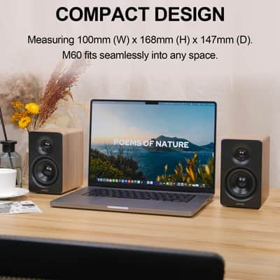 Edifier Bookshelf Speakers, 66W RMS Desktop Speakers, Hi-Res Audio & Hi-Res Wireless Audio Computer Speakers, Bluetooth V5.3 Speakers with USB-C AUX Input and Stands – Oak image 3