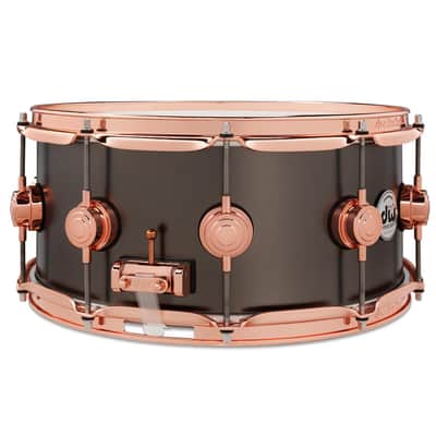 DW Collectors Satin Black Brass Snare Drum 14x6.5 w/Copper Hardware image 2