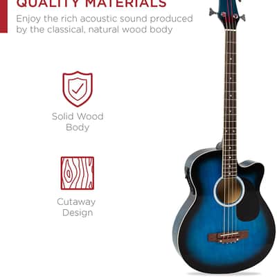 Full Size 4 String Acoustic Electric Bass Guitar Fretted Bass Guitar Blue image 5