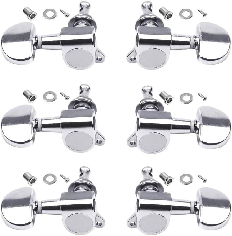 6PCS 3L3R Acoustic Guitar Tuning Pegs Machine Head Tuners, Knobs Tuning Keys, Wear-Resistant, Guitar String Tuning Pegs Machine, Enclosed Locking Tuners for Electric or Acoustic Guitar- Chrome image 1