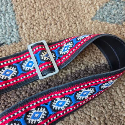 Vintage 1960's Ace Guitar Strap! Red, White, and Blue Pattern w/ Metal Buckle! Rare, Original Case Candy! image 4