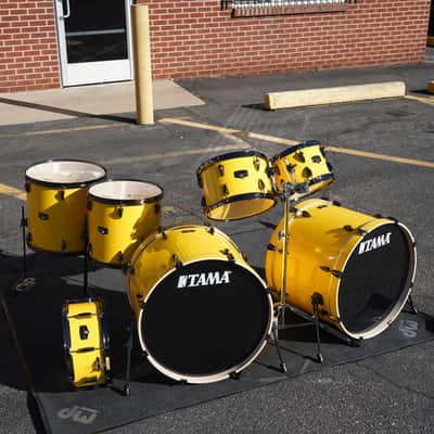 Tama Imperialstar 7-piece Shell Pack w/ Snare Drum & Tom Stand - Electric Yellow with Black Nickel Hardware image 5