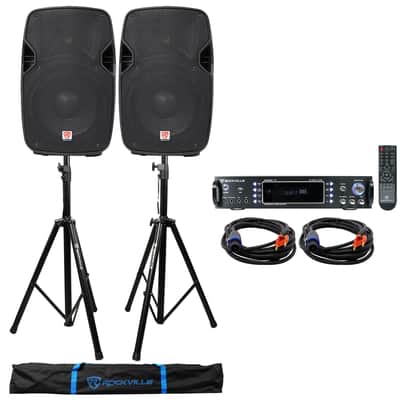 (2) Rockville SPGN104 10" 1600w DJ PA Speakers+Bluetooth Amplifier+Stands+Cables image 16