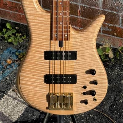 Fodera Monarch Std. 4 String Bass 2020 - gorgeous Fiddleback Maple 8 lbs. 7 oz. example by the Fodera Boyz ! image 1