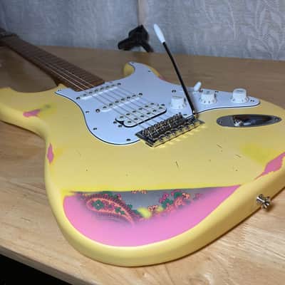 Custom Strat Relic Aged Pink Paisley Vintage White w/ Fender Bridge and Pickups image 14