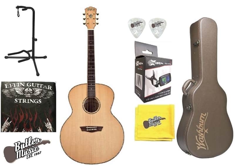 Washburn WJ45S Jumbo Solid Spruce Top Acoustic Guitar w/Hard Case + More image 1
