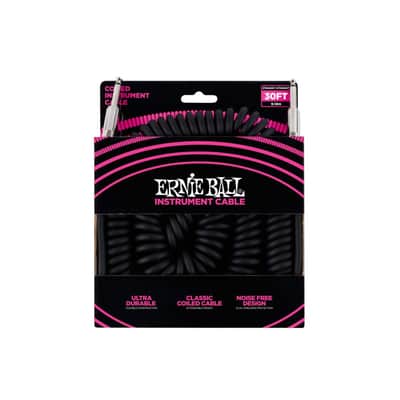 Ernie Ball 30 ft Coiled Straight / Straight Instrument Cable - Black image 1