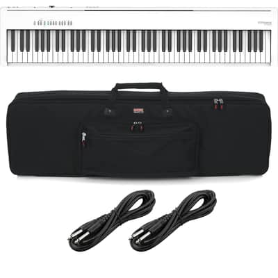 Roland FP-30X Digital Piano with Speakers (White), Gator Bag GKB-88, (2) 1/4 Cables Bundle