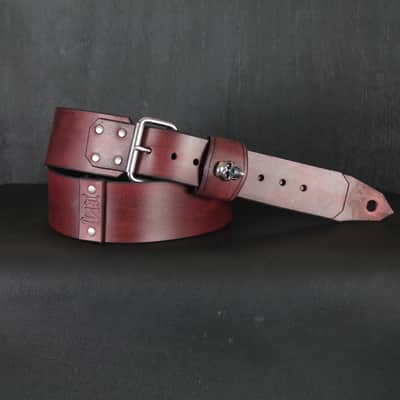 Buckle Leather Guitar Strap . SKULL. 55” to 62”.Antique Mahogany image 1