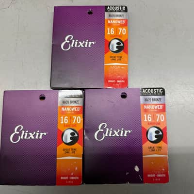 3 Sets Elixir 11306 Nanoweb Nickel Plated Steel Baritone Acoustic Guitar Strings (16-70) 2010s - Standard image 1