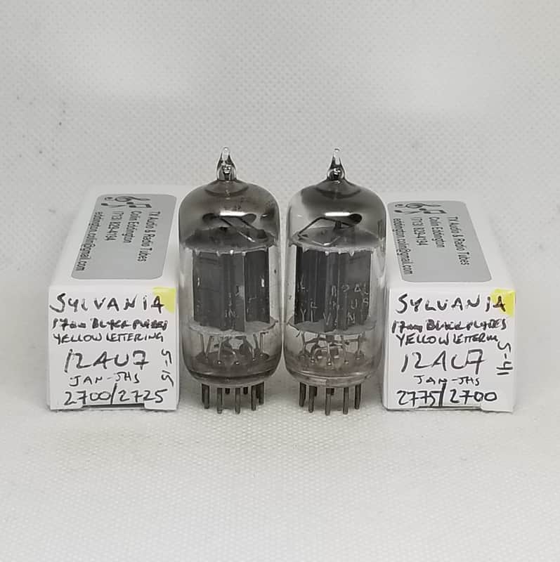 Sylvania JAN 12AU7 Long Black Plate Well Matched (2.7%) Pair NOS 12AU7A ECC82 image 1