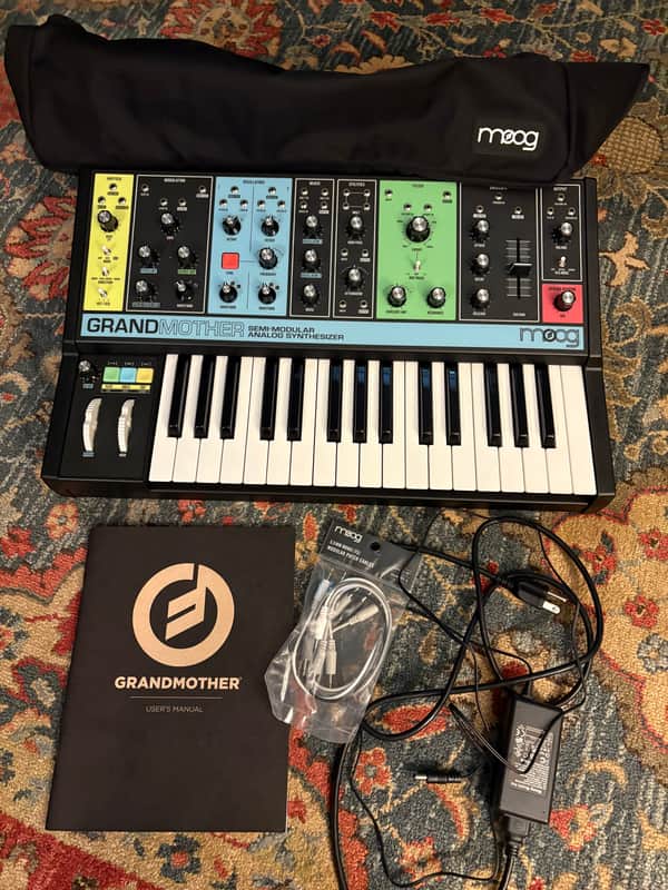 Moog Grandmother 32-Key Semi-Modular Analog Synthesizer 2018 - Present - Black / Multi-Colored Panel with Moog Dust Cover image 1