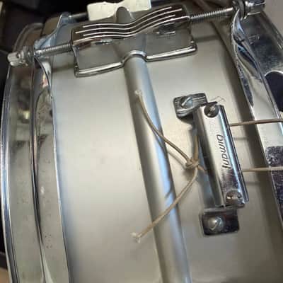 Ludwig No. 404 Acrolite 5x14" 8-Lug Aluminum Snare Drum with Pointed Blue/Olive Badge 1969 - 1979 - Matte Aluminum image 5