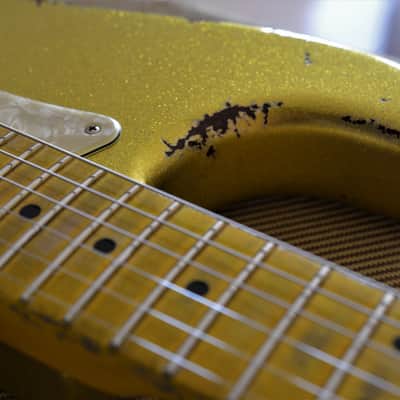 American Fender Stratocaster Relic Custom Vintage Gold Chartreuse Sparkle Texas Specials image 11