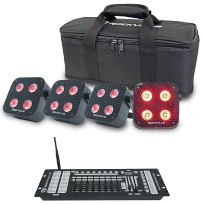 Rockville 4 PACK MINI IR4 Black DJ/Party Wash Lights+App+Wireless DMX Controller image 1