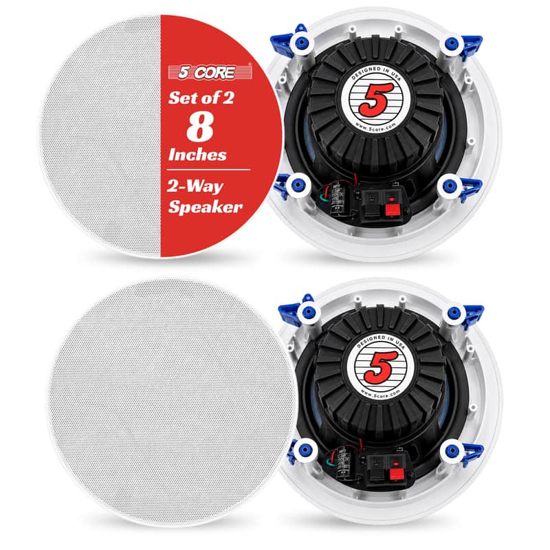 5 Core 8 Inch In-Ceiling In-Wall Speaker 500W 2-Way Pair Flush Mount House Home Theater Speakers image 1