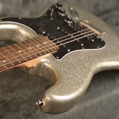 Squier by Fender Standard Fat Stratocaster Silver Sparkle w Deluxe Hardshell Case Included image 5