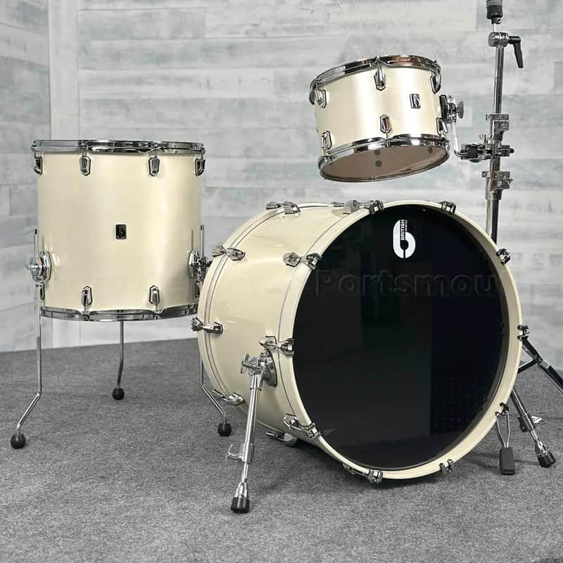 British Drum Company Enigma 3pc Club Drum Set Satin Olde English White image 1