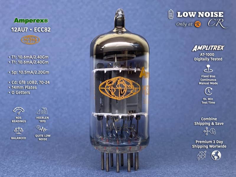 Amperex 12AU7 ECC82 • 1970 • 100% BALANCED Gm & mA tube • Strong NOS • Orange Globe • Philips, Heerlen ΔOB2 • Amplitrex AT-1000 Digitally Tested • Quite Very Low Noise • A-11 image 1