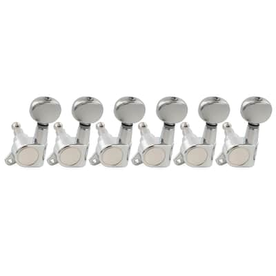 R15J Left-Handed 6-in-line 15:1 Ratio Full Sealed Machine Heads Tuners Tuning Pegs Keys with Vintage Oval Button for Strat Tele Style Electric Guitar, Chrome image 1