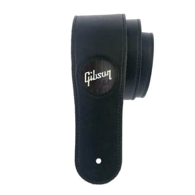 Thalia X Gibson Black Italian Leather Guitar Strap w/ Ebony Pearl Logo Inlay