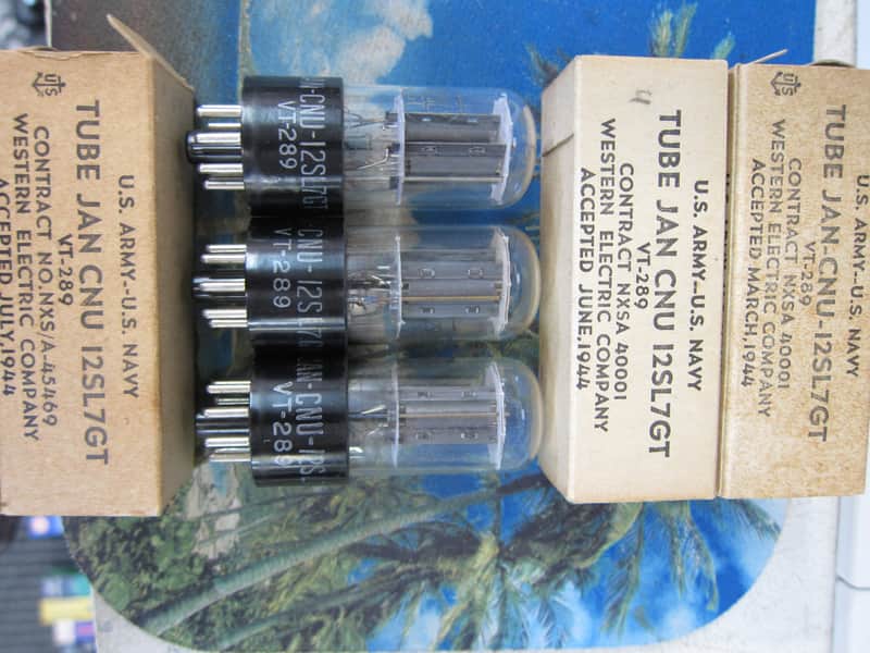 3 NOS JAN CNU 12SL7GT, VT-289 Western Electric, National Union Vintage Tubes, Black Plates, D Getters, 1944, Boxes, NEW 1944 image 1