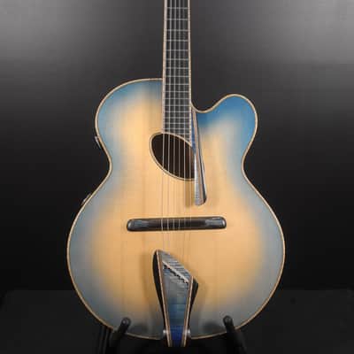 2015 Mirabella Oval Hole Archtop Blue Sunburst with Side Trapdoors image 3