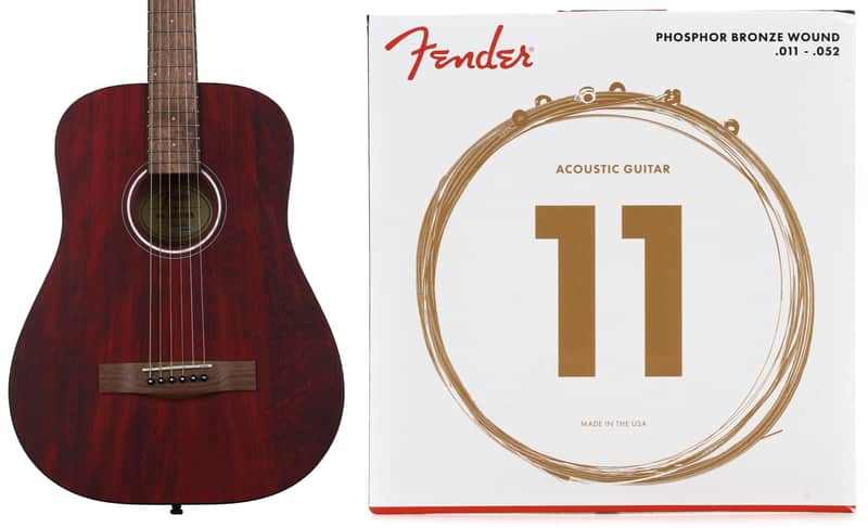 Fender FA-15 3/4 Scale Steel Acoustic Guitar - Red  Bundle with Fender 60CL Phosphor Bronze Acoustic Guitar Strings - .011-.052 Custom Light image 1
