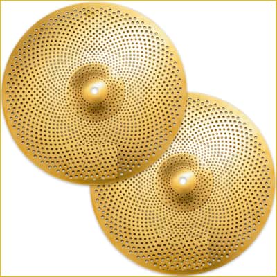 14 inch Low Volume Hi Hat Cymbals, High Hat Cymbal for Drum Quiet Practice (Gold, 1 Pieces) image 1