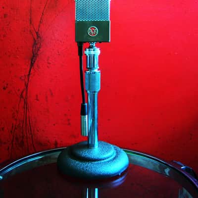 Vintage 1940's RCA 74-B Junior Velocity Ribbon Microphone w period Atlas DS-7 desk stand prop repair display image 1