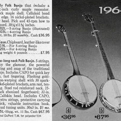 Vintage 1964 Silvertone H-802L 5 String Banjo New Strings Pro Setup Original Soft Shell Case image 14