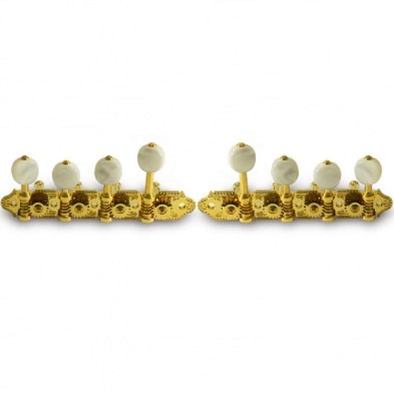 Grover Vintage Style F Professional Mandolin Machine Heads 4 per side Gold with Pearloid Buttons image 1