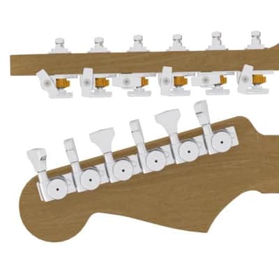 Hipshot Grip Lock Open Gear Guitar Tuner Upgrade Kit-6 In Line (10mm Post Hole) Chrome Staggered