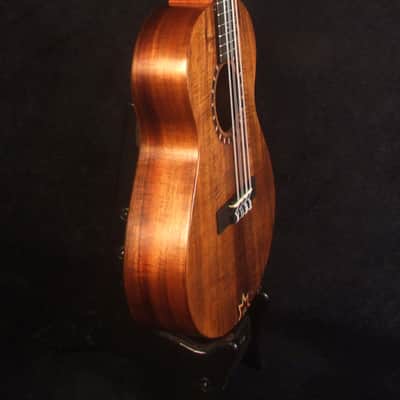 Handmade 8 String Baritone Ukulele, Solid Curly Hawaiian Koa, Slotted Head, MOP Inlay, Soft-bag, Bruce Wei UG19-2343 image 5