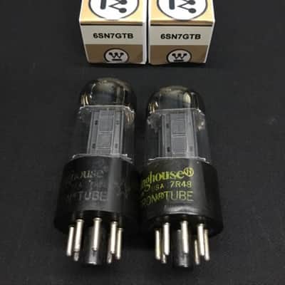 MATCHED PAIR WESTINGHOUSE 6SN7GTB Tall Bottle BLACK PLATE Vacuum Tubes H.9457 image 2