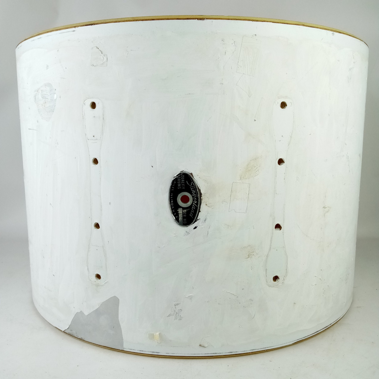 Slingerland 14x20" Vintage 80s 5Ply Chrome-Wood COW White Paint Bass Drum Shell — main photograph