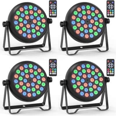 36 LED Stage Lights, Corded RGB Par Lights, 4/7 CH DMX Par Can, LED Stage Par with Sound Activated & DMX 512, Uplights for Wedding, Club, Event, Party, 4 Pack image 1