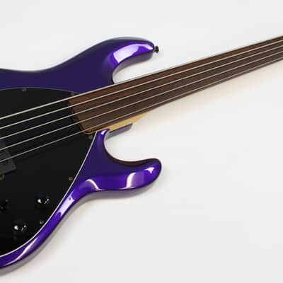 2017 Ernie Ball Music Man StingRay-5 H 5-String Fretless Bass, Firemist Purple image 3