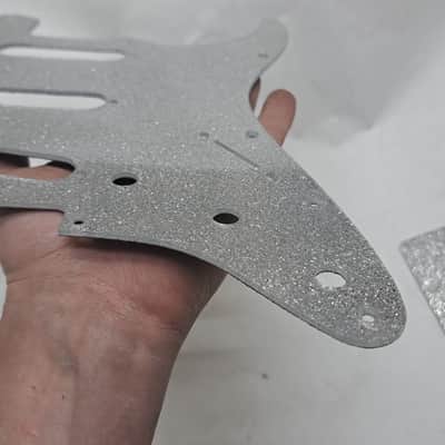 Platinum Silver Sparkle Glitter SSS pickguard + trem cover set Fits Fender Strat Stratocaster image 10