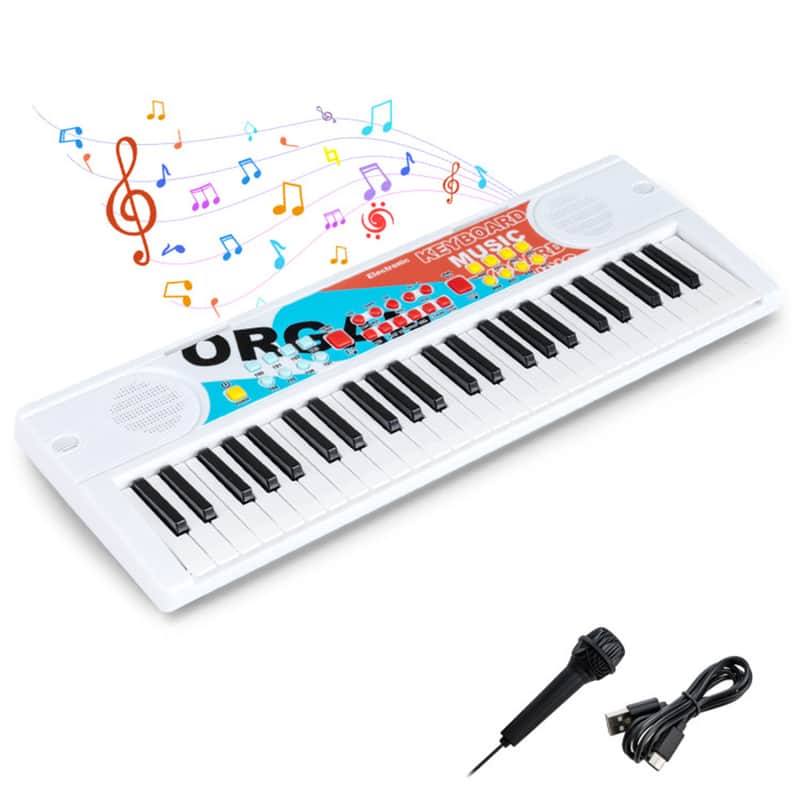 Ozici 49 Keys Kids Electronic Keyboard with Microphone, 8 Tones & Rhythms Educational Music Toy for Age 3+ - White image 1