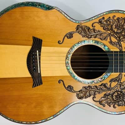 Blueberry  Handmade Acoustic Guitar Grand Concert Built to Order with Paua Shell Arm Rest and Rib Rest image 2