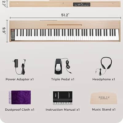 Weighted Piano Keyboard 88 Keys: Full Size Electric Keyboard Piano for Beginners, Portable 88 Key Keyboard with Dual Speaker, Sustain Pedal, Power Adapter, Support Bluetooth, USB MIDI,FEP300, Beige image 4