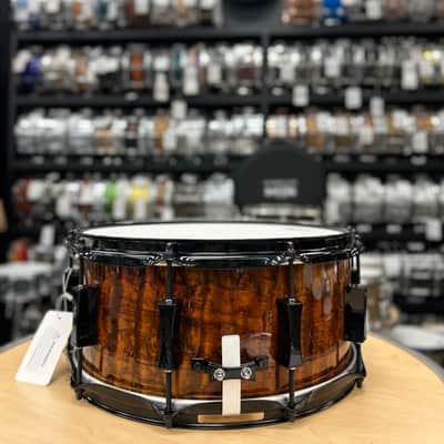 Pork Pie 7x14" Maple/Bubinga Snare Drum (Bubinga Hi-Gloss with Black Hardware) image 5
