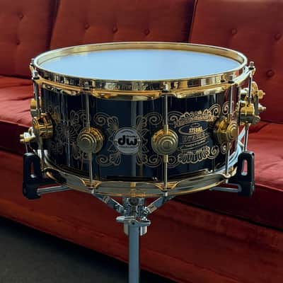 DW 6.5x14 Black Nickel/Gold over Brass Snare Drum -Hand Engraved by John Aldridge (30th Anniversary) image 6