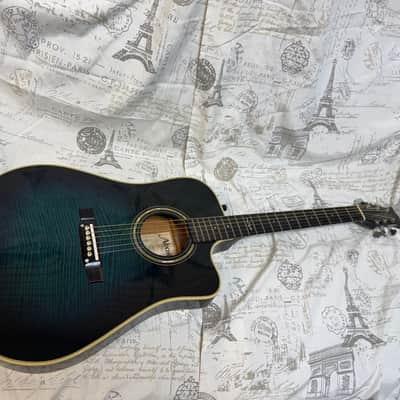 1980’s Alvarez 5081N Thin Body Dreadnaught Acoustic Electric in Blue Burst Flame image 4