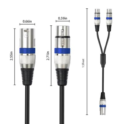 1.5Feet 3Pin Xlr Male To 2 Xlr Female Y Splitter 1 Male To 2 Female Audio Cable For Micphone Mixer Amplifier,5 Color(Red,Green,Blue,Yellow,Black)-5 Pack image 4