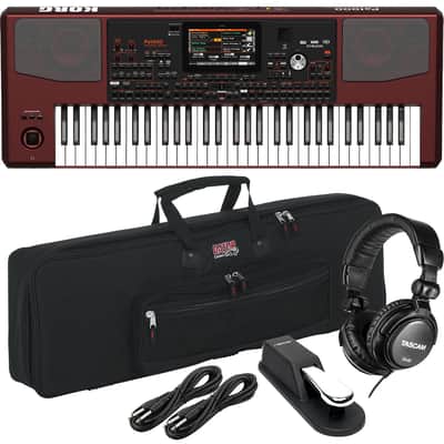 Korg Pa1000 61-Key Professional Arranger with Speakers, Keyboard Stand, Bench, Gator GKB76 Bag, Sustain Pedal, Tascam TH02, (2) 1/4 Cables Bundle