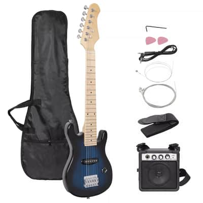 30" Electric Guitar Kids Guitar W/ 5W Amplifier & Accessory Kit Wood Body - Blue image 1