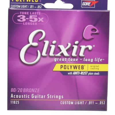 Elixir 11025 Polyweb 80/20 Bronze Acoustic Guitar Strings - Custom Light (11-52)