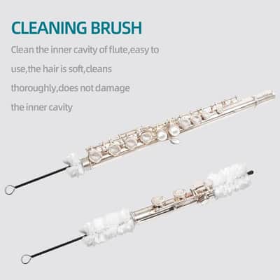 Flute Cleaning Kit Include 1pc Cotton Cleaning Brush, Flute Swab, Double-End Dust Brush,Flute Cleaning Rod, Screwdriver for Flute Repairing,Cork Grease, a Pair Cotton Gloves, 1pc Flute Cleaning Cloth image 2